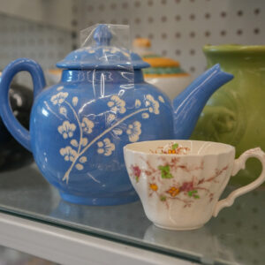 mismatched tea pot and tea cup fall kitchen item