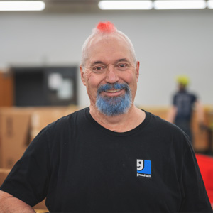 Norm’ with red mohawk and blue beard