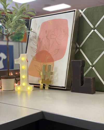 A Personalized Workspace with art and plants